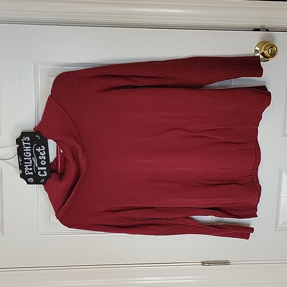 Crown & Ivy Cowl Neck Sweater Dark Red XL Long Sleeve